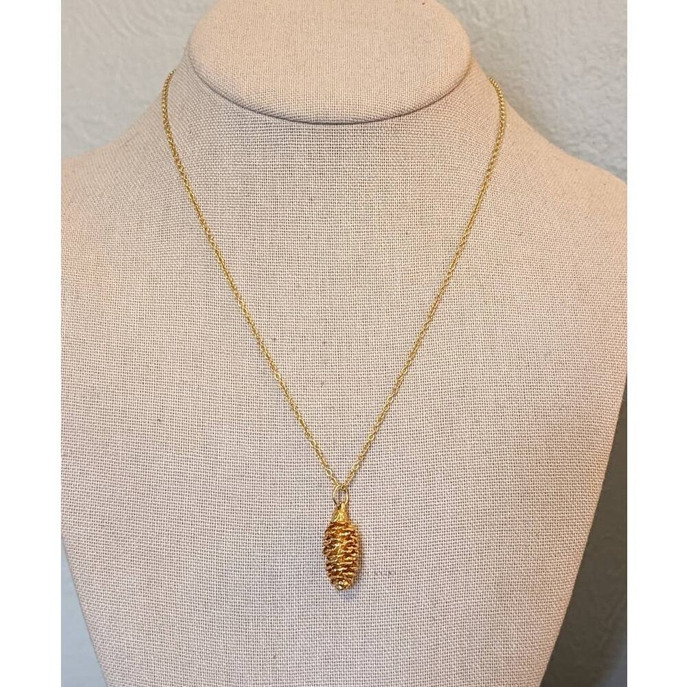 Gold Plated Pine Cone Necklace on 17" Gold Tone Chain